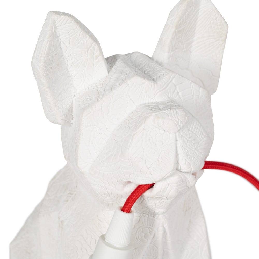 Lámpara de Mesa Perro Blanco 26 cm - Decoración Elegante en Poliresina, Casquillo E14, Ideal para Hogar y Oficina - Imagen 2