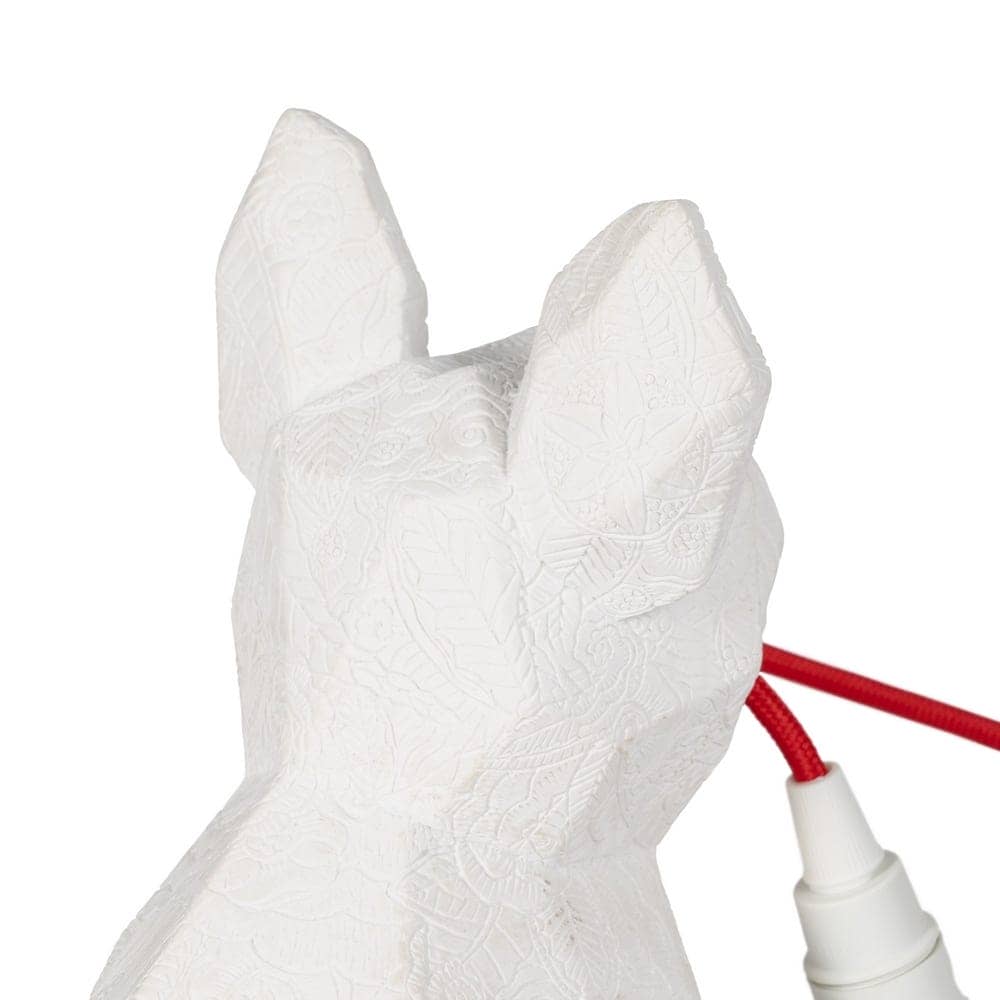 Lámpara de Mesa Perro Blanco 26 cm - Decoración Elegante en Poliresina, Casquillo E14, Ideal para Hogar y Oficina - Imagen 4