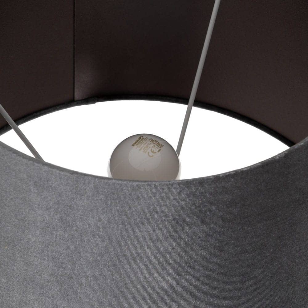 Lámpara de Pie Negra y Gris de Metal y Cristal - Diseño Moderno, 156 cm, Base de Cristal, Tulipa de Tejido, Casquillo E27, Ideal para Salón y Dormitorio - Imagen 8