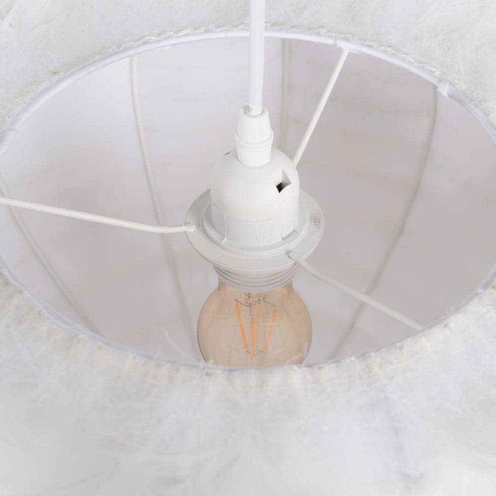 Lámpara de Techo Blanca y Dorada con Plumas de 25 cm - Diseño Elegante, Voltaje 220-240V, Casquillo E27, Ideal para Decoración Moderna - Imagen 6