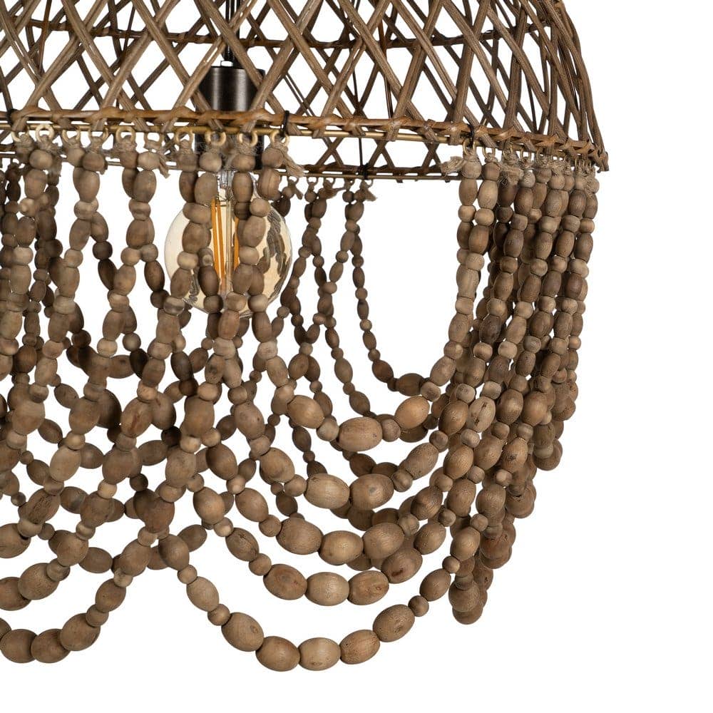 Lámpara de Techo con Cuentas Naturales de Madera y Metal - 52 cm, Estilo Rústico, Casquillo E27, Ideal para Decoración de Interiores - Imagen 2