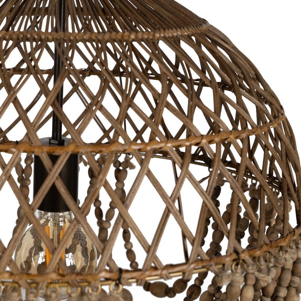 Lámpara de Techo con Cuentas Naturales de Madera y Metal - 52 cm, Estilo Rústico, Casquillo E27, Ideal para Decoración de Interiores - Imagen 4