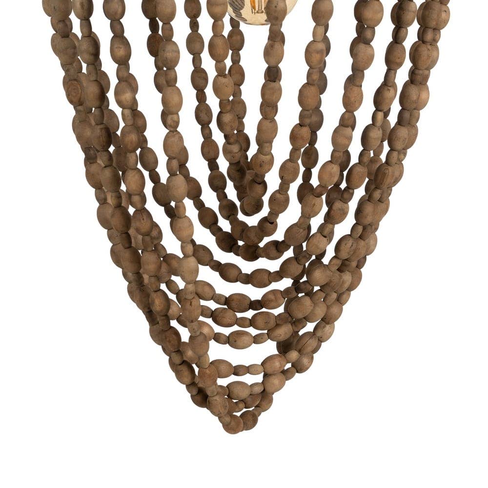 Lámpara de Techo con Cuentas Naturales de Madera y Metal - 71 cm, Estilo Rústico, Casquillo E27, Ideal para Decoración de Interiores - Imagen 2