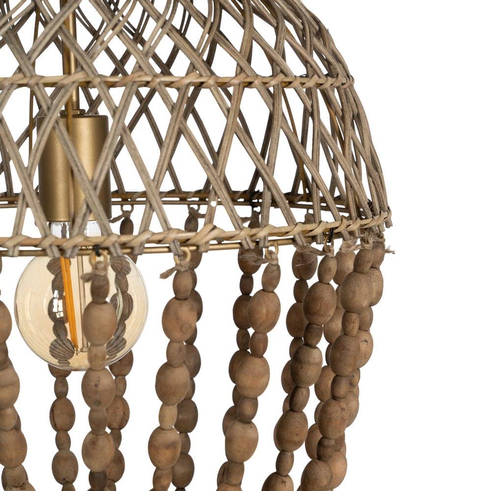 Lámpara de Techo con Cuentas Naturales de Madera y Metal - 71 cm, Estilo Rústico, Casquillo E27, Ideal para Decoración de Interiores - Imagen 3