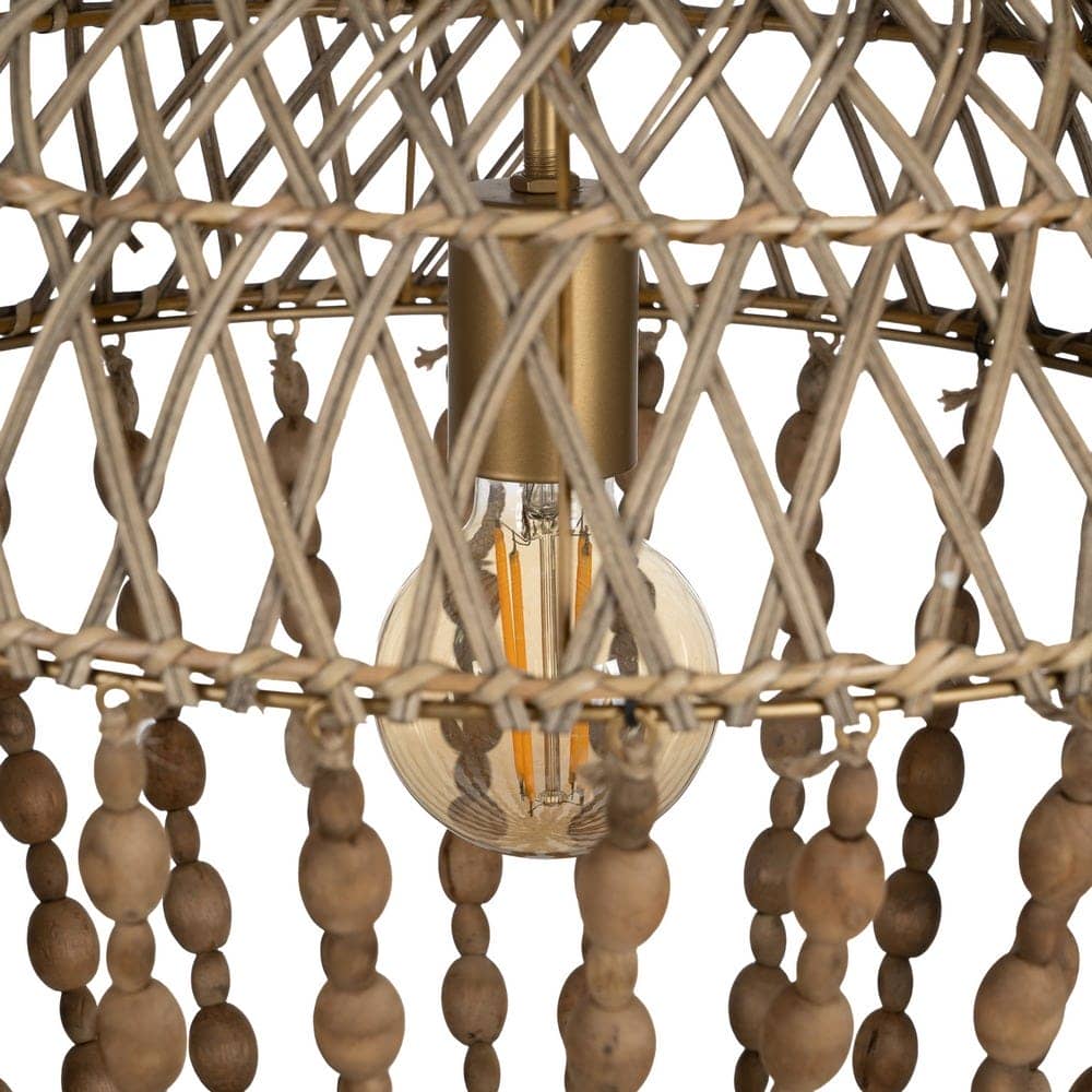 Lámpara de Techo con Cuentas Naturales de Madera y Metal - 71 cm, Estilo Rústico, Casquillo E27, Ideal para Decoración de Interiores - Imagen 4