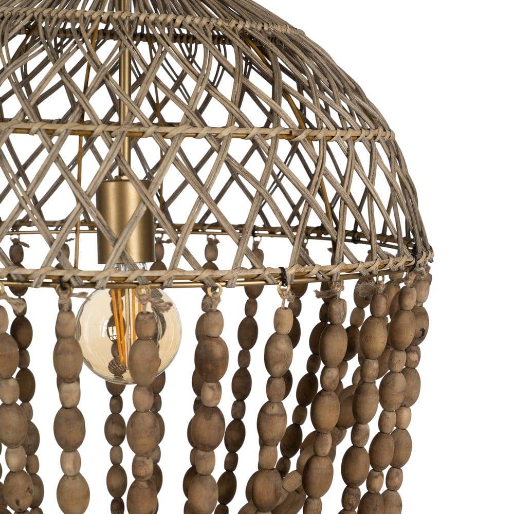 Lámpara de Techo con Cuentas Naturales de Madera y Metal - 88 cm, Estilo Rústico, Casquillo E27, Ideal para Decoración de Interiores - Imagen 2