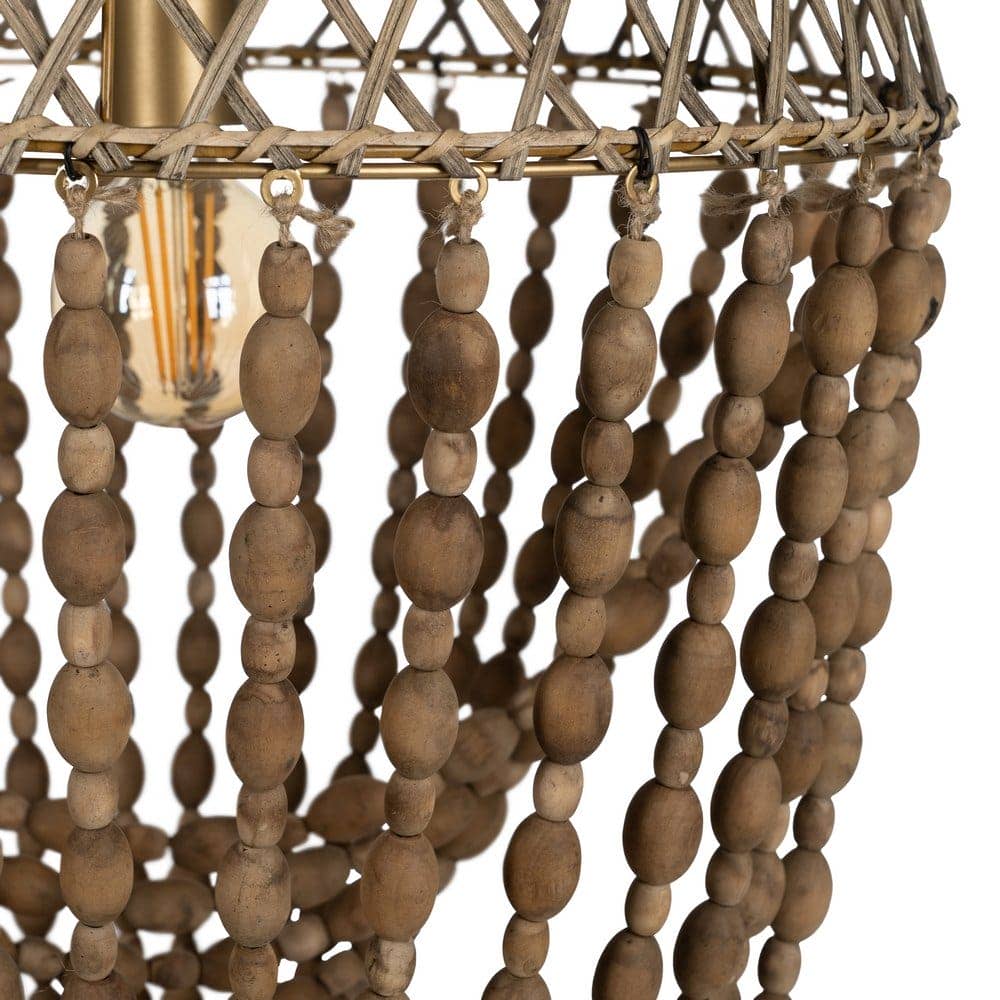 Lámpara de Techo con Cuentas Naturales de Madera y Metal - 88 cm, Estilo Rústico, Casquillo E27, Ideal para Decoración de Interiores - Imagen 4