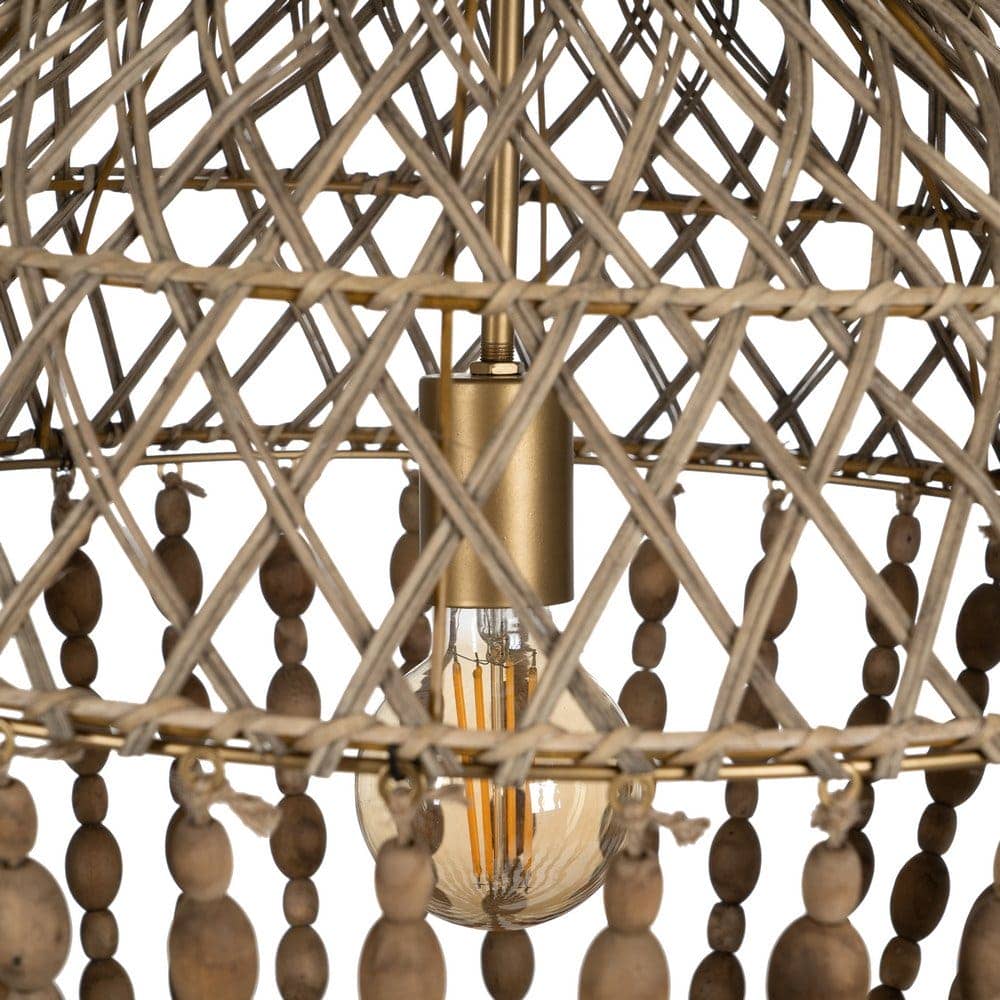 Lámpara de Techo con Cuentas Naturales de Madera y Metal - 88 cm, Estilo Rústico, Casquillo E27, Ideal para Decoración de Interiores - Imagen 5