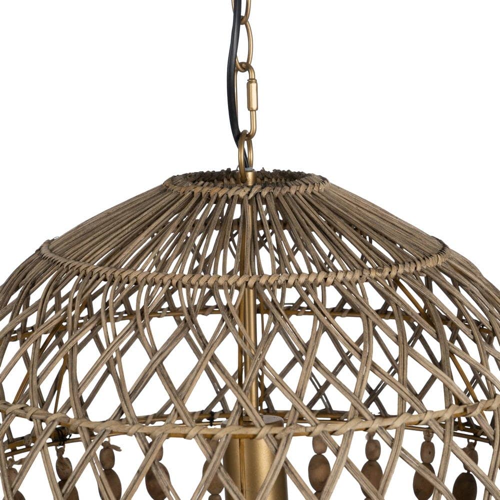 Lámpara de Techo con Cuentas Naturales de Madera y Metal - 88 cm, Estilo Rústico, Casquillo E27, Ideal para Decoración de Interiores - Imagen 6