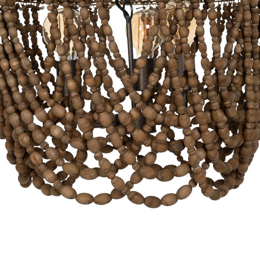 Lámpara de Techo de Cuentas Naturales en Madera y Ratán - Diseño Elegante de 62 cm, Estructura de Metal, Casquillo E27, Ideal para Decoración Interior - Imagen 4