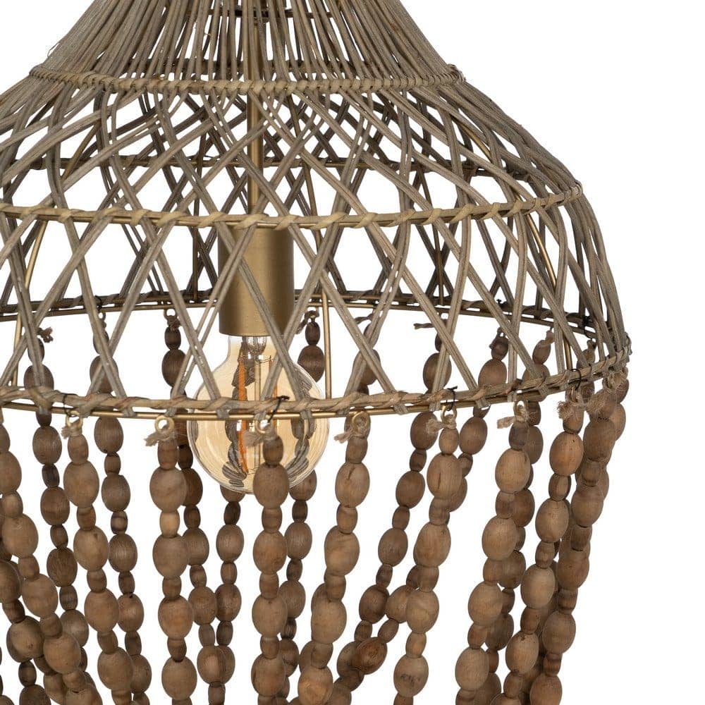 Lámpara de Techo de Cuentas Naturales en Madera y Ratán - Diseño Elegante de 76 cm, E27, 1x40W, Ideal para Decoración Interior - Imagen 2