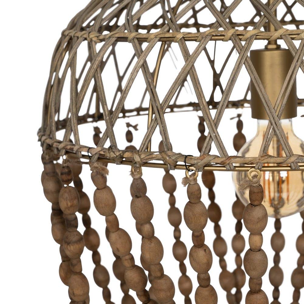 Lámpara de Techo de Cuentas Naturales en Madera y Ratán - Diseño Elegante de 76 cm, E27, 1x40W, Ideal para Decoración Interior - Imagen 4