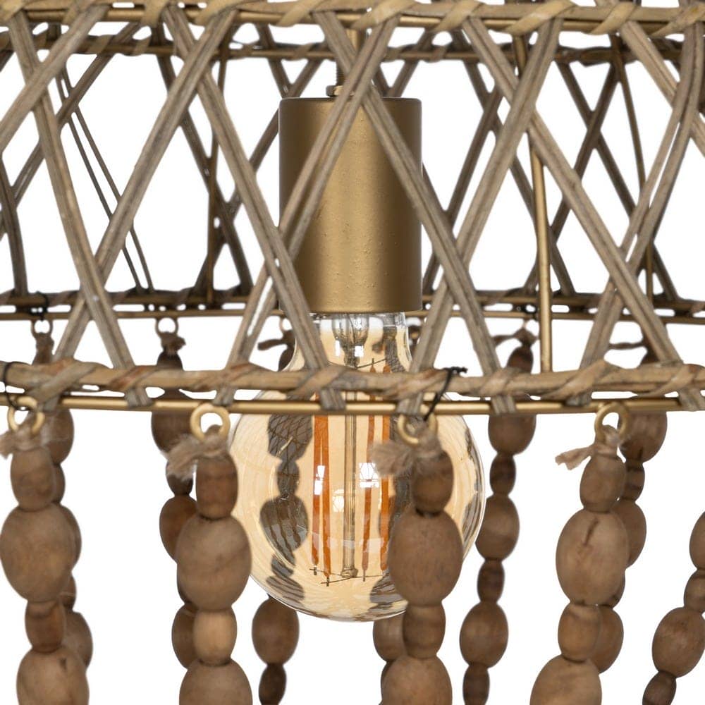 Lámpara de Techo de Cuentas Naturales en Madera y Ratán - Diseño Elegante de 76 cm, E27, 1x40W, Ideal para Decoración Interior - Imagen 5