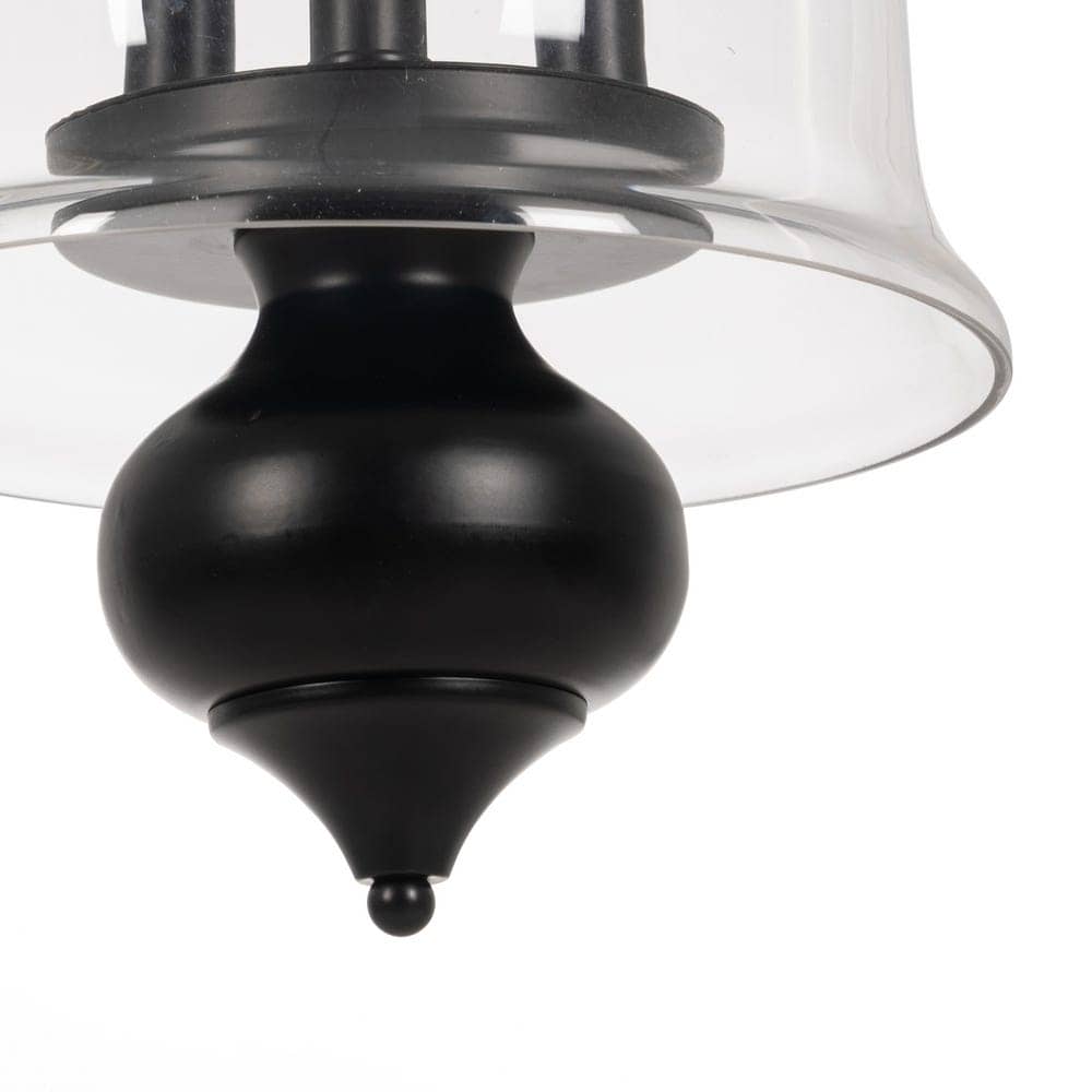 Lámpara de Techo Negra y de Cristal de 54 cm - Diseño Moderno, Material de Hierro y Cristal, Casquillo E14 (3 Bombillas 40W No Incluidas) - Imagen 4