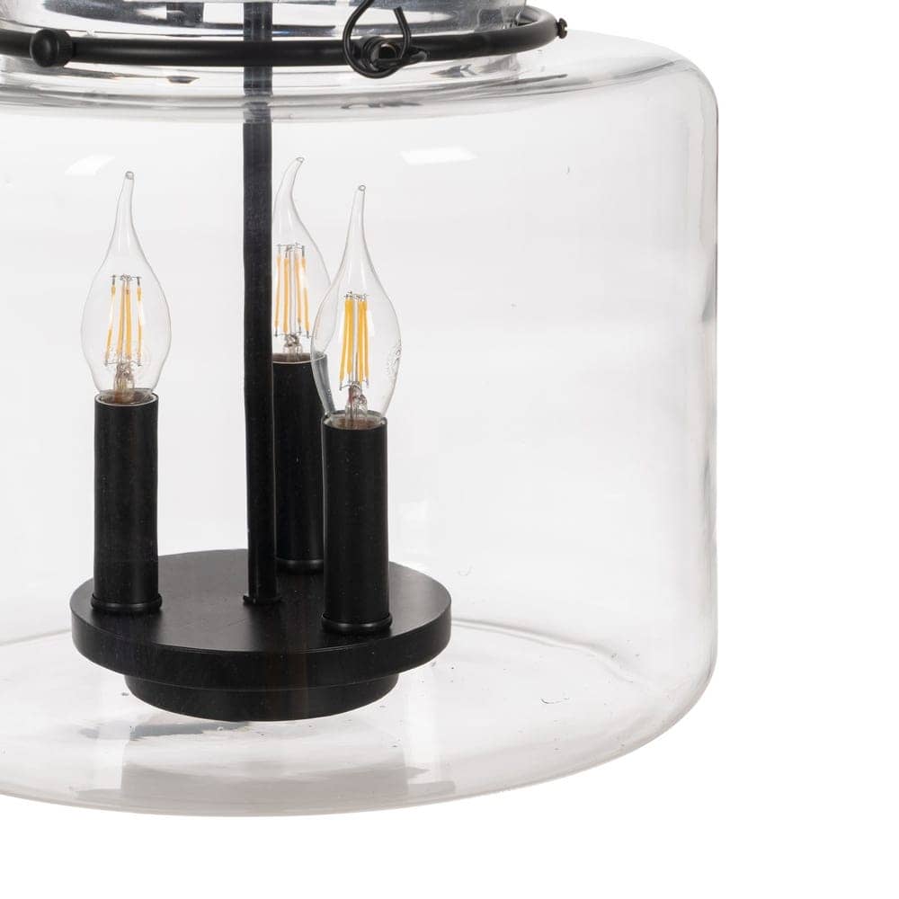 Lámpara de Techo Negra y de Cristal de 72 cm - Diseño Moderno en Hierro y Cristal, Casquillo E14, Ideal para Iluminar tu Hogar - Imagen 3