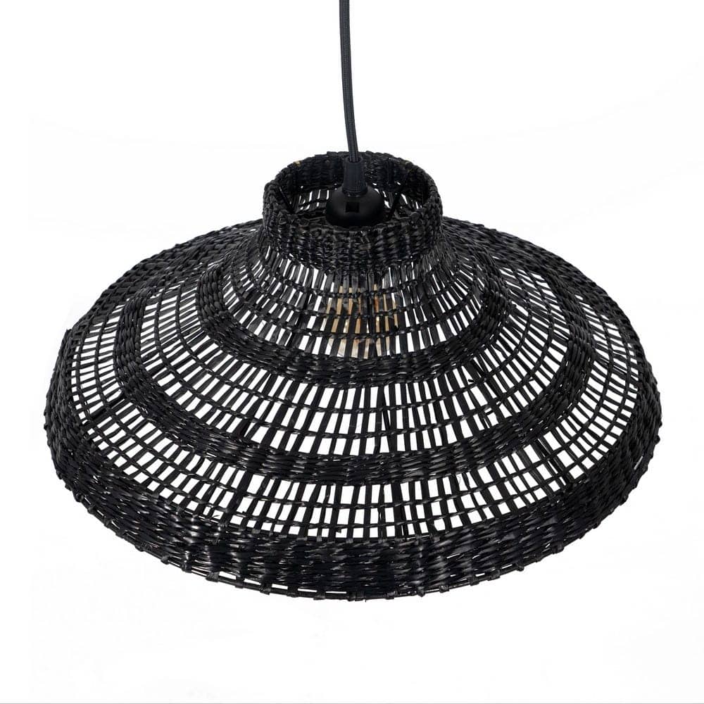 Lámpara de Techo Negra de Fibra Natural 15 cm - Diseño Elegante, Casquillo E27, Ideal para Iluminación Moderna - Imagen 2
