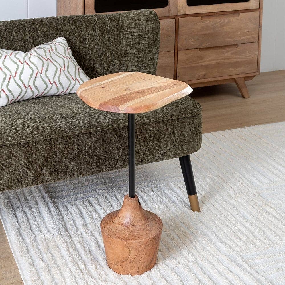 Mesa Auxiliar de Madera de Acacia y Hierro 65 cm - Diseño Elegante y Funcional para Salones y Dormitorios - Imagen 10