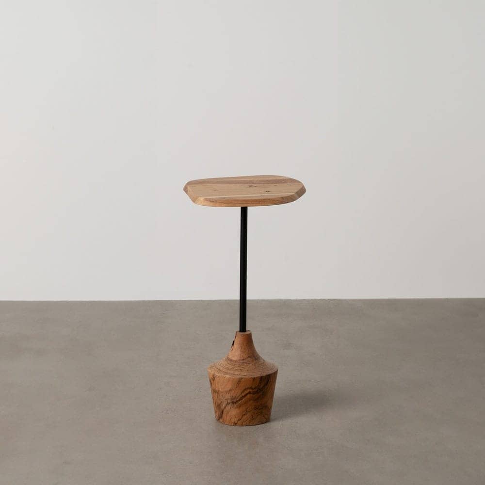 Mesa Auxiliar de Madera de Acacia y Hierro 65 cm - Diseño Elegante y Funcional para Salones y Dormitorios