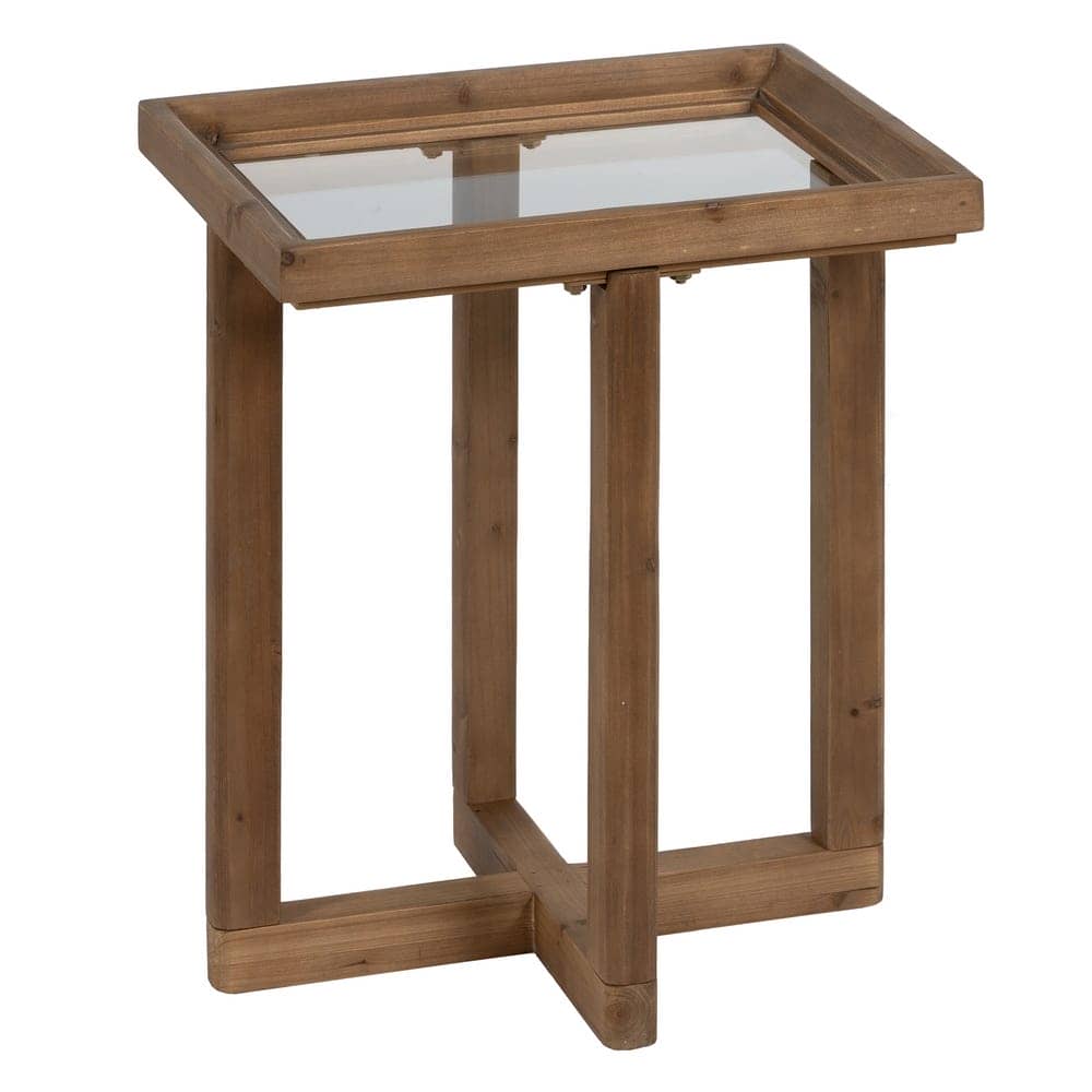 Mesa Auxiliar de Madera Natural de Abeto y Cristal Templado 60 cm - Elegante y Funcional para Salones y Dormitorios