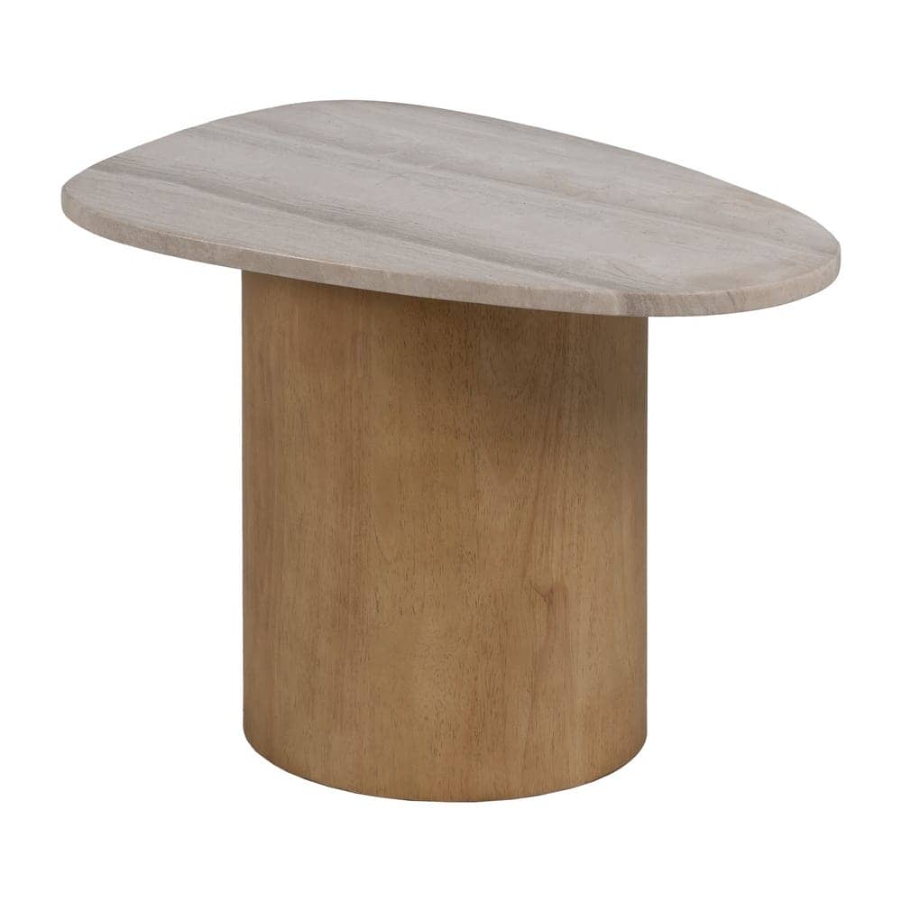 Mesa Auxiliar de Mármol Blanco y Madera Efecto Roble - Diseño Elegante y Funcional 58 cm para Salones y Dormitorios - Imagen 2