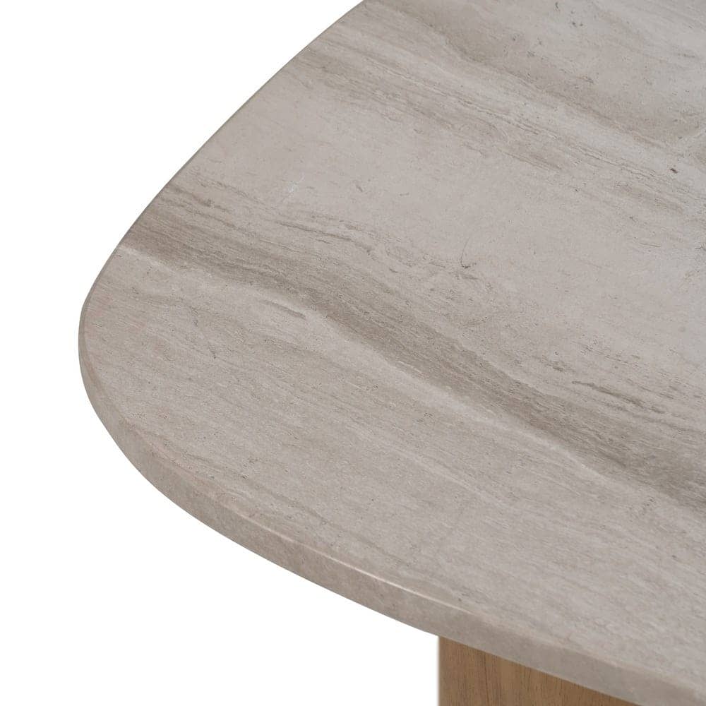 Mesa Auxiliar de Mármol Blanco y Madera Efecto Roble - Diseño Elegante y Funcional 58 cm para Salones y Dormitorios - Imagen 3