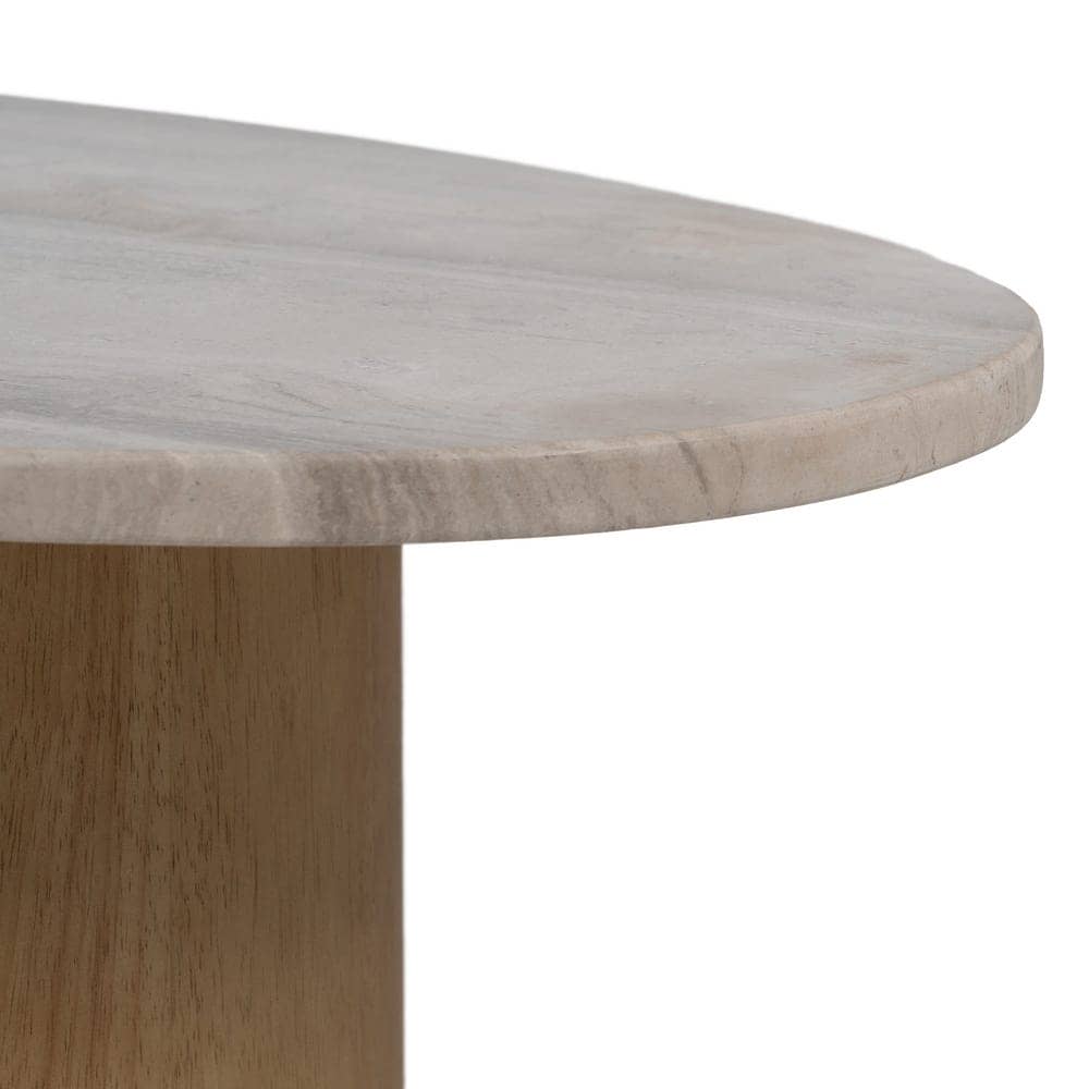 Mesa Auxiliar de Mármol Blanco y Madera Efecto Roble - Diseño Elegante y Funcional 58 cm para Salones y Dormitorios - Imagen 5