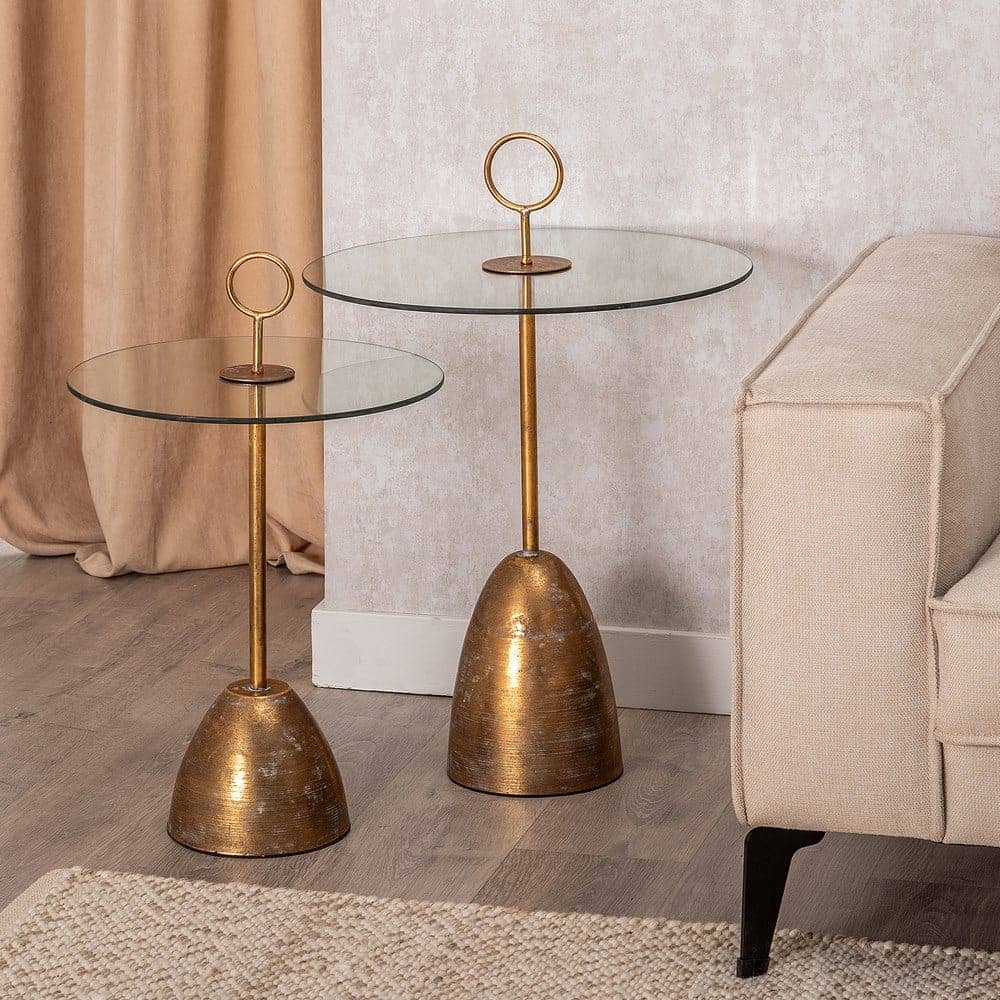 Mesa Auxiliar de Diseño Moderno en Oro Metal y Cristal Templado - 75,5 cm para Salones y Dormitorios Elegantes - Imagen 7