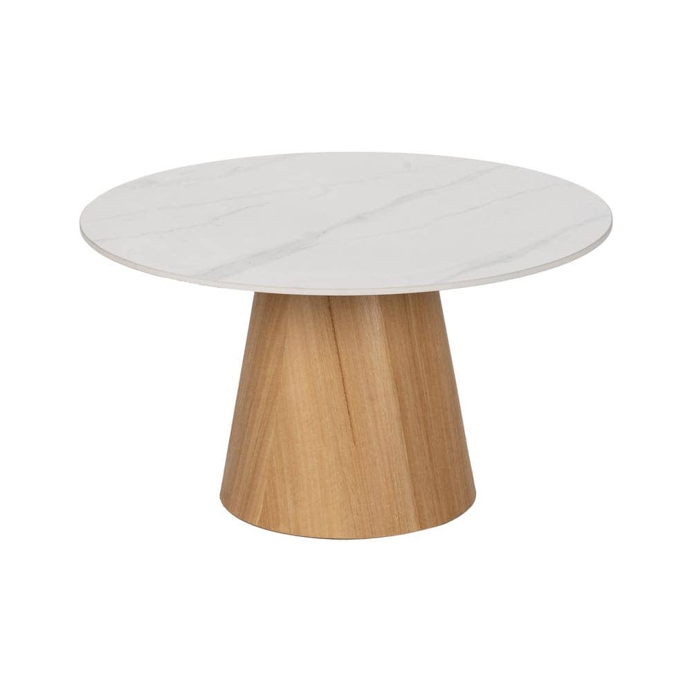 Mesa Centro Blanco-Natural 80x80 cm con Top Cerámico Imitación Mármol y Patas de Hierro - Estilo Moderno para Salones Elegantes