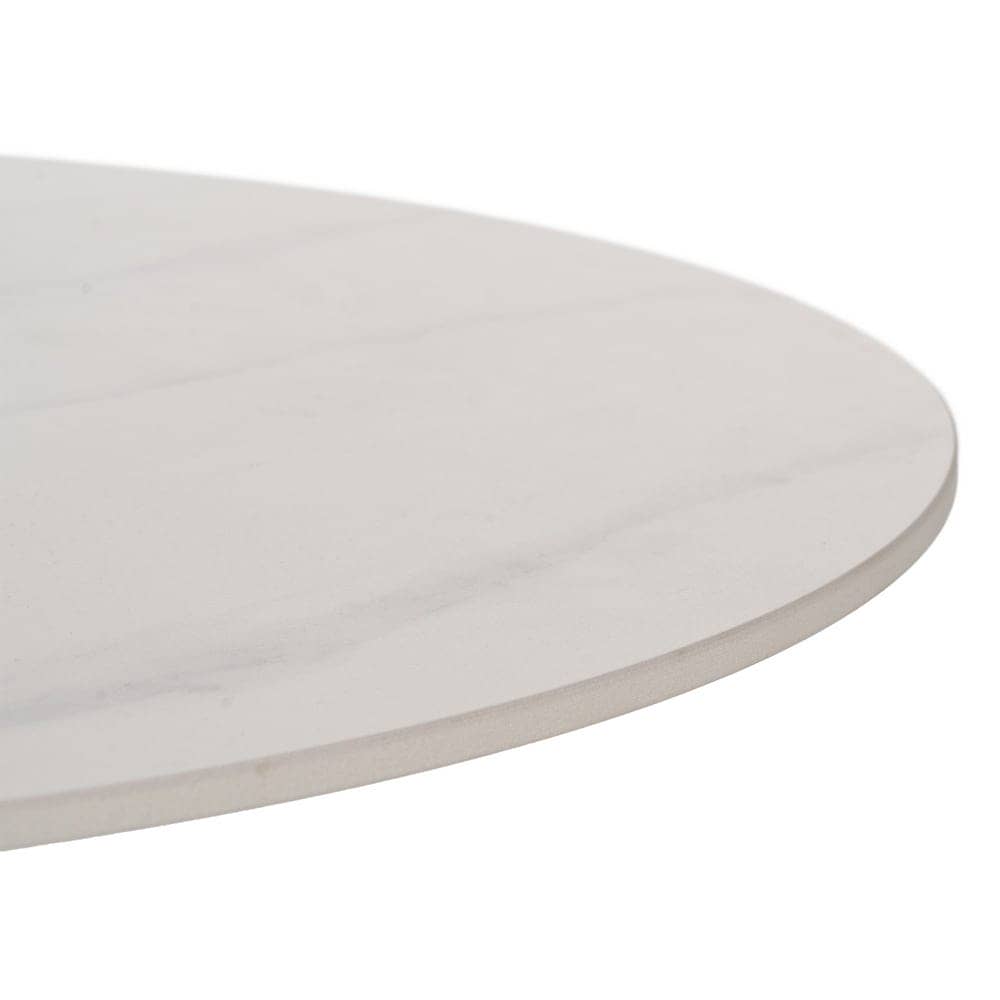 Mesa Centro Blanco-Natural 80x80 cm con Top Cerámico Imitación Mármol y Patas de Hierro - Estilo Moderno para Salones Elegantes - Imagen 4