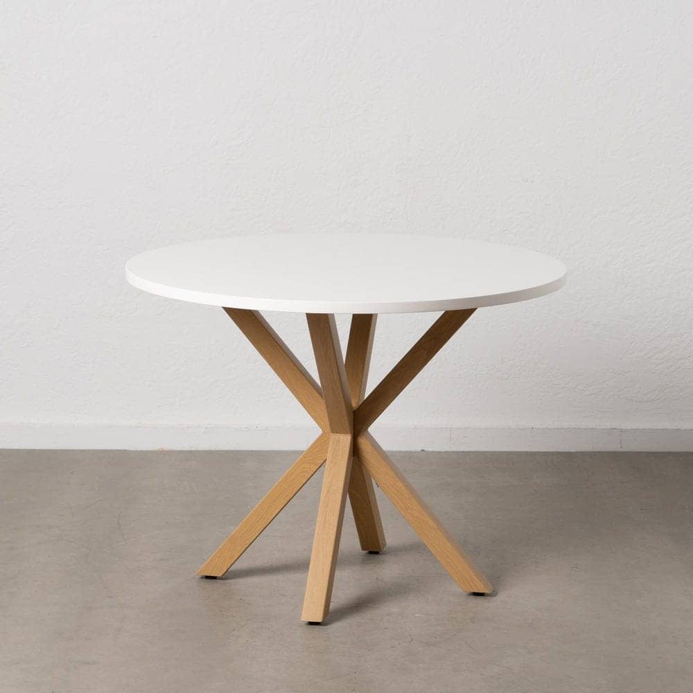 Mesa Comedor Blanco-Natural de 100x100 cm con Patas de Hierro - Diseño Minimalista y Funcional para Hogares Modernos - Imagen 8
