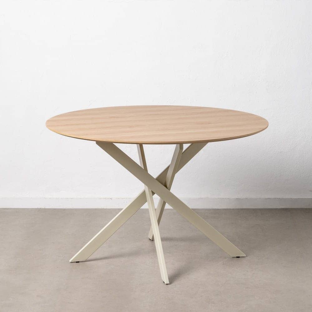 Mesa Comedor Redonda Natural-Crema 120 cm con Base de Metal - Diseño Minimalista y Elegante para Comedores Modernos - Imagen 9