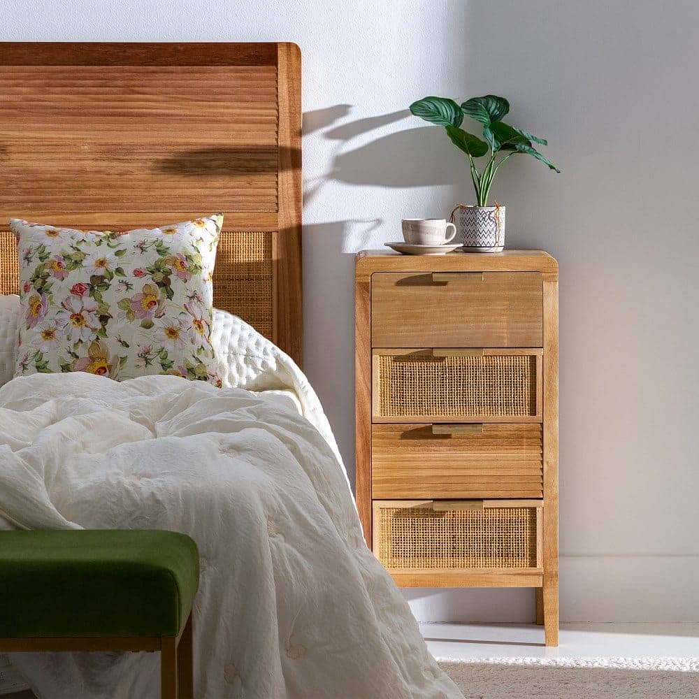 Mesita de Noche Natural de Madera y Ratán - Diseño Rústico y Elegante para Dormitorio 77,5 cm - Imagen 10