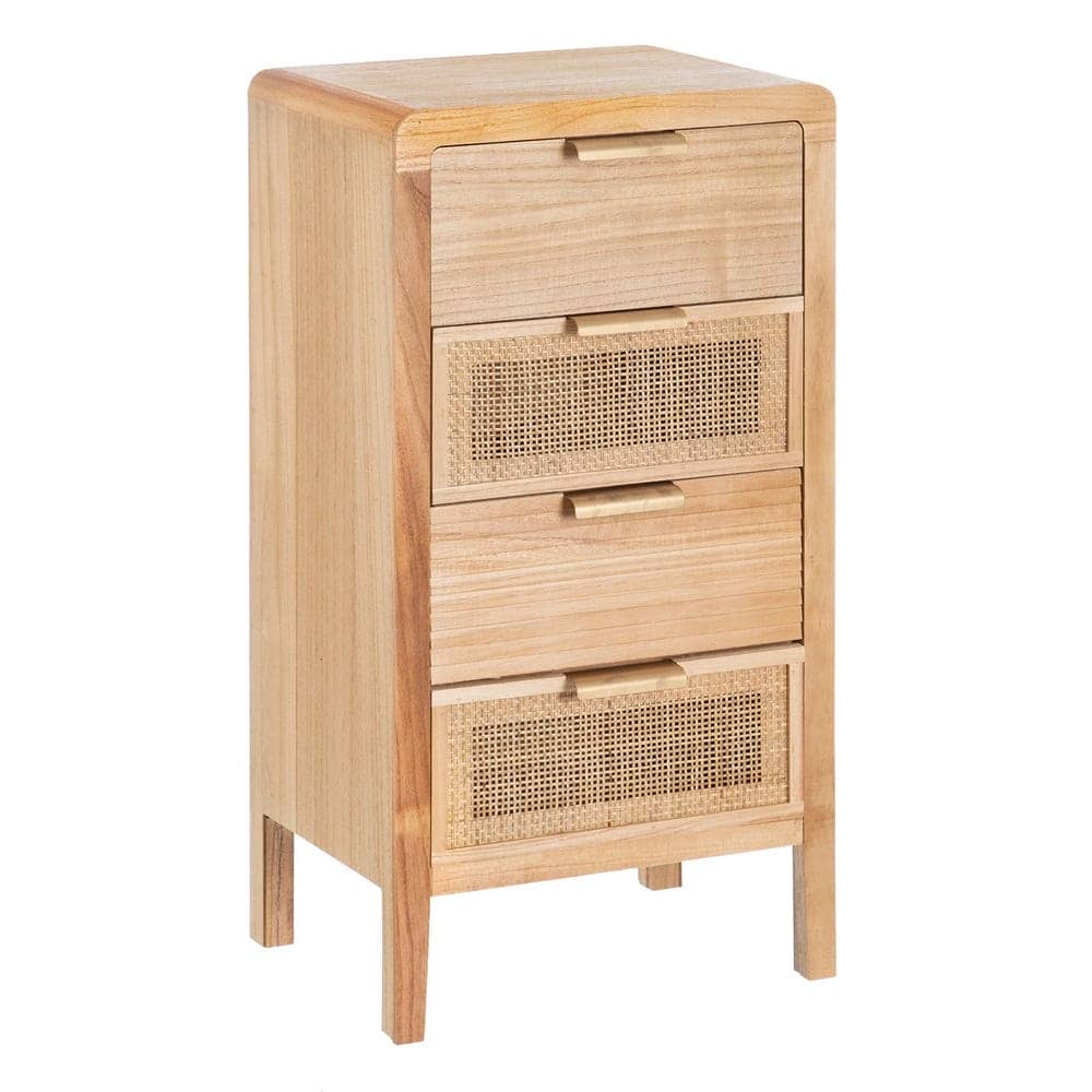 Mesita de Noche Natural de Madera y Ratán - Diseño Rústico y Elegante para Dormitorio 77,5 cm