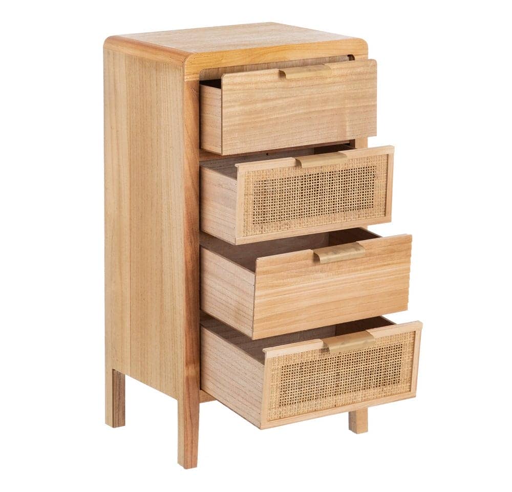 Mesita de Noche Natural de Madera y Ratán - Diseño Rústico y Elegante para Dormitorio 77,5 cm - Imagen 2
