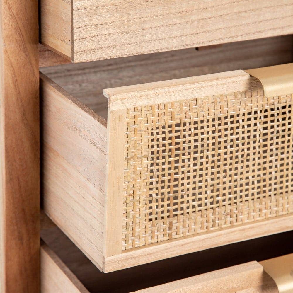 Mesita de Noche Natural de Madera y Ratán - Diseño Rústico y Elegante para Dormitorio 77,5 cm - Imagen 4