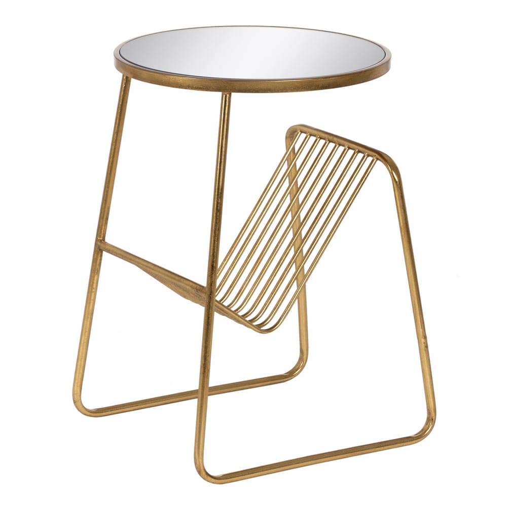 Mesita Revistero de Metal Dorado y Espejo 66 cm - Diseño Moderno y Elegante para Salones y Dormitorios