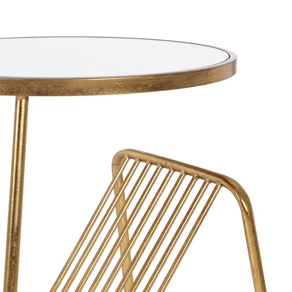 Mesita Revistero de Metal Dorado y Espejo 66 cm - Diseño Moderno y Elegante para Salones y Dormitorios - Imagen 2