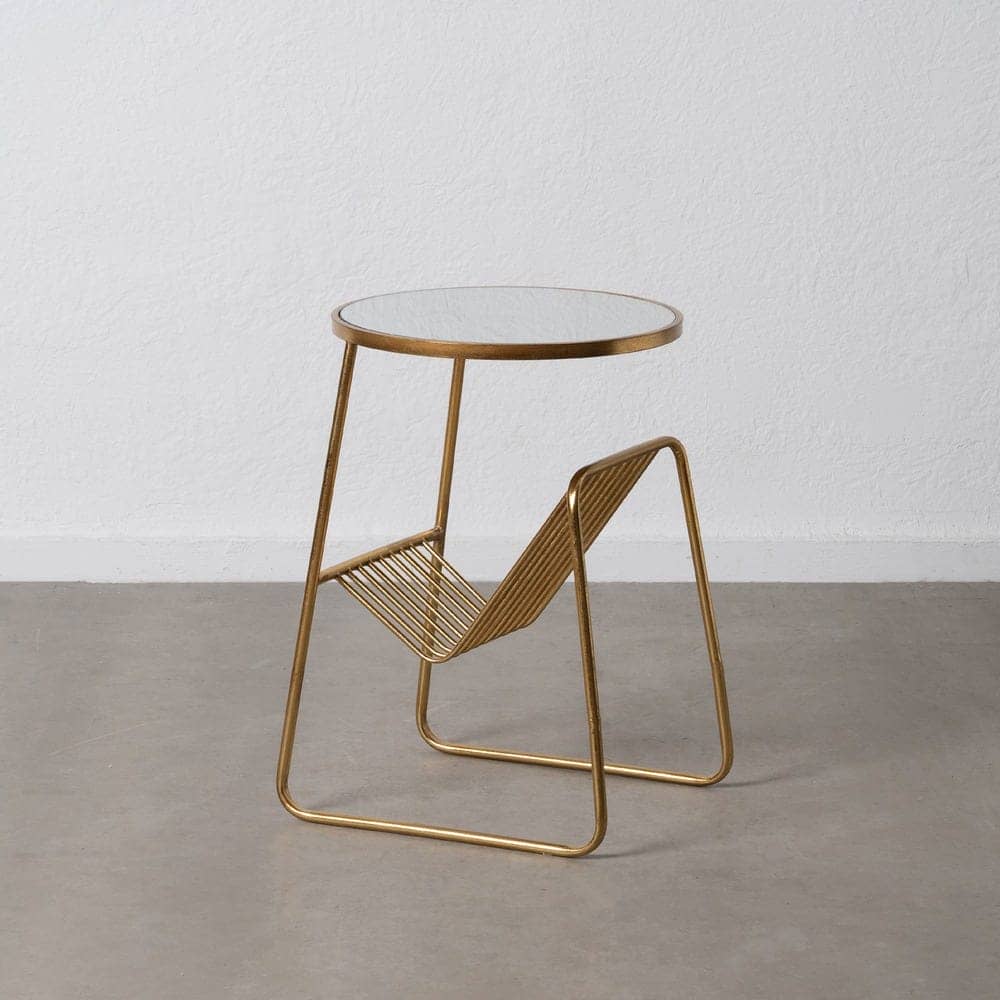 Mesita Revistero de Metal Dorado y Espejo 66 cm - Diseño Moderno y Elegante para Salones y Dormitorios - Imagen 8