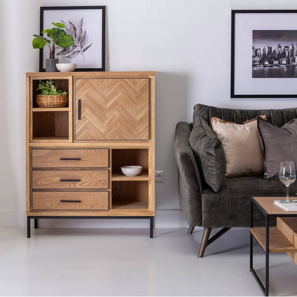 Mueble Auxiliar Espiga Natural 115,5 cm - Diseño Elegante en Madera de Fresno y Metal, Ideal para Salones y Comedores, Amplio Almacenamiento y Estilo Funcional - Imagen 9