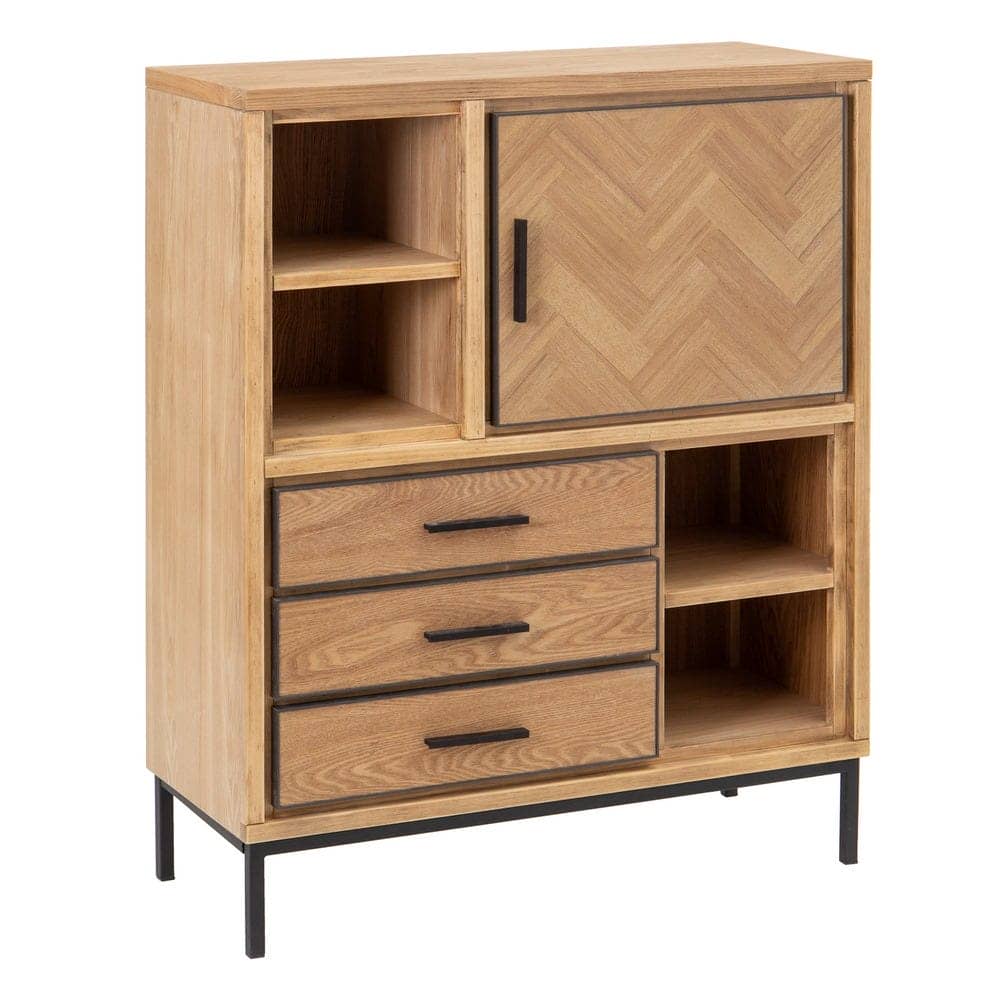 Mueble Auxiliar Espiga Natural 115,5 cm - Diseño Elegante en Madera de Fresno y Metal, Ideal para Salones y Comedores, Amplio Almacenamiento y Estilo Funcional - Imagen 2