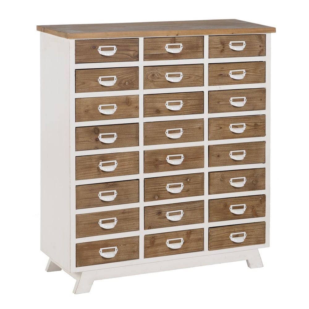 Mueble de Cajones Blanco-Natural de 108 cm - Estilo Moderno y Funcional en Madera de Abeto y Hierro para Salones y Dormitorios