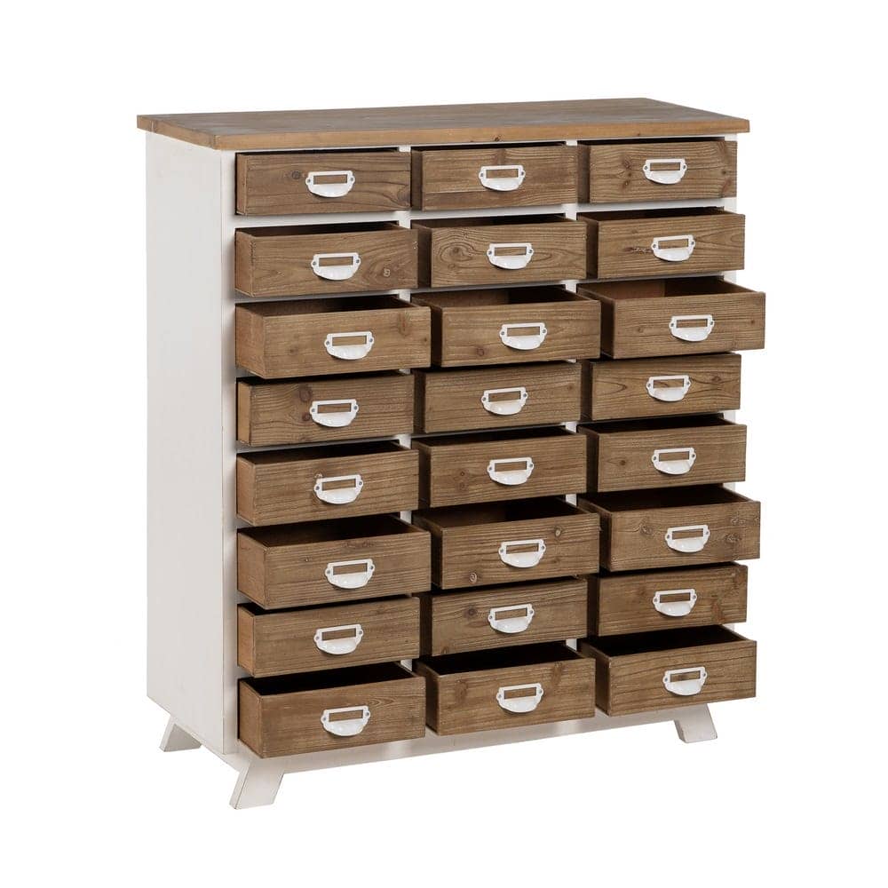 Mueble de Cajones Blanco-Natural de 108 cm - Estilo Moderno y Funcional en Madera de Abeto y Hierro para Salones y Dormitorios - Imagen 2