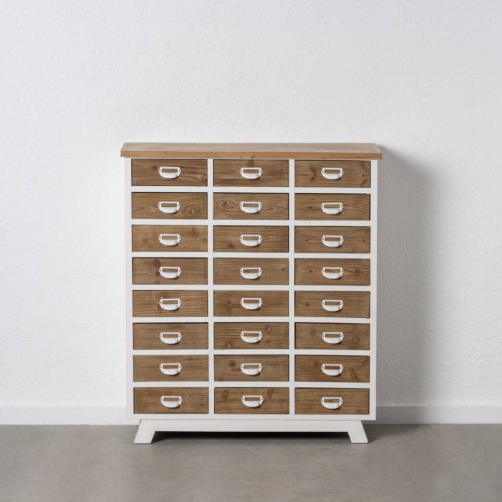Mueble de Cajones Blanco-Natural de 108 cm - Estilo Moderno y Funcional en Madera de Abeto y Hierro para Salones y Dormitorios - Imagen 10