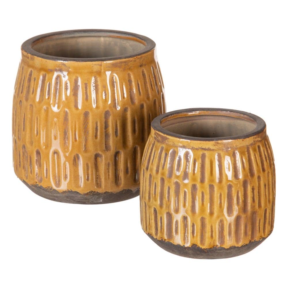Pack de 2 Maceteros de Cerámica Mostaza Sin Drenaje - Decoración Moderna 13 cm x 14 cm - Imagen 2