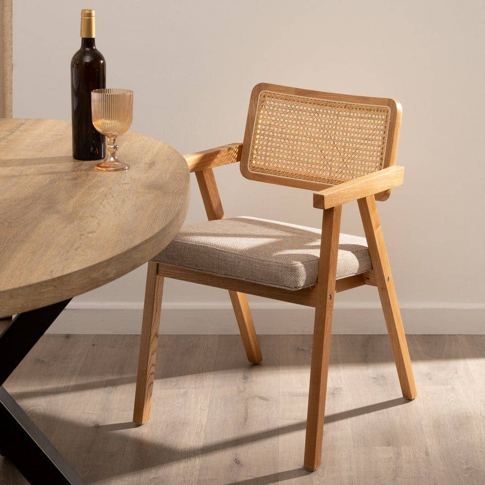 Pack de 2 Sillas Tate con Brazos de Madera de Haya y Respaldo de Ratán - Diseño Ergonómico y Estilo Atemporal para Comedores y Salones - Imagen 15