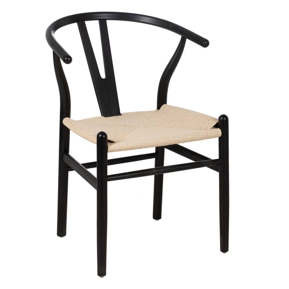 Pack de 2 Sillas Nolan Negras de Madera y Cuerda Tejida - Diseño Contemporáneo y Elegante para Comedores y Salones Modernos, 77 cm - Imagen 2