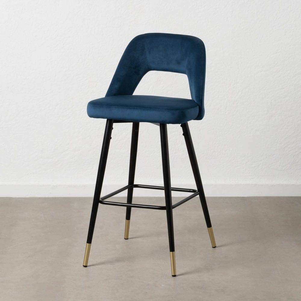 Pack de 2 Taburetes Azules de Tejido y Metal con Detalles Dorados - Altura 105 cm, Ideal para Barras y Mesas Altas, Comodidad y Estilo Moderno - Imagen 14
