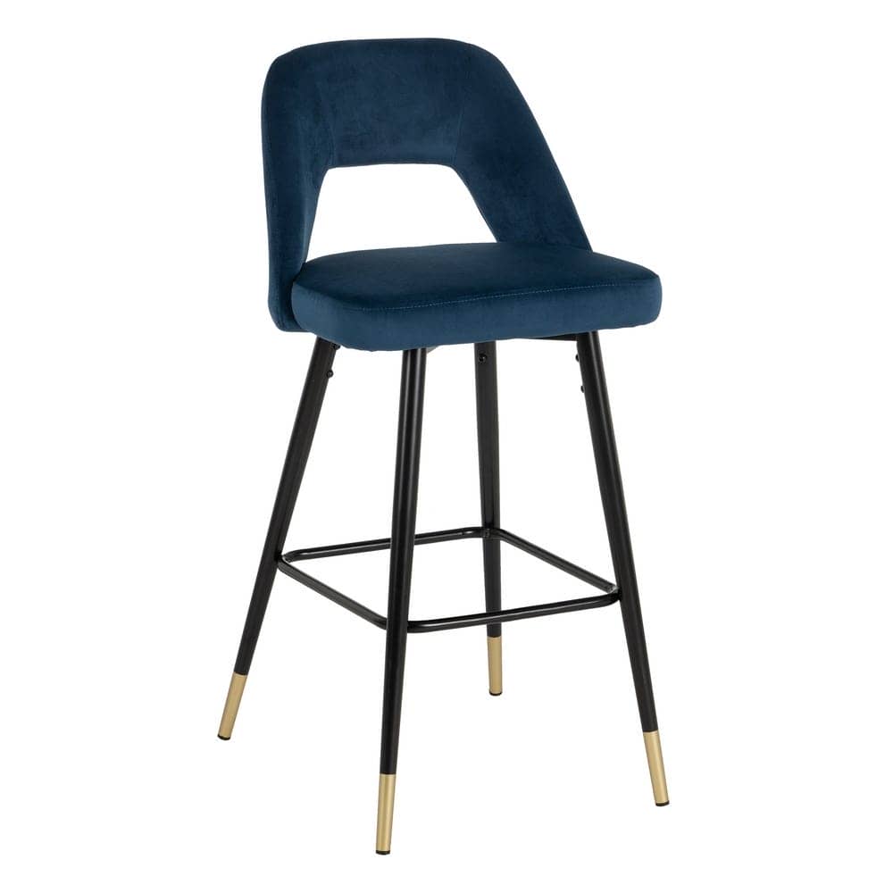 Pack de 2 Taburetes Azules de Tejido y Metal con Detalles Dorados - Altura 105 cm, Ideal para Barras y Mesas Altas, Comodidad y Estilo Moderno - Imagen 2