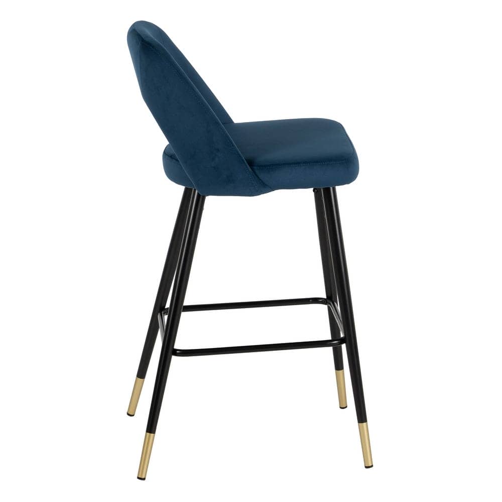 Pack de 2 Taburetes Azules de Tejido y Metal con Detalles Dorados - Altura 105 cm, Ideal para Barras y Mesas Altas, Comodidad y Estilo Moderno - Imagen 3