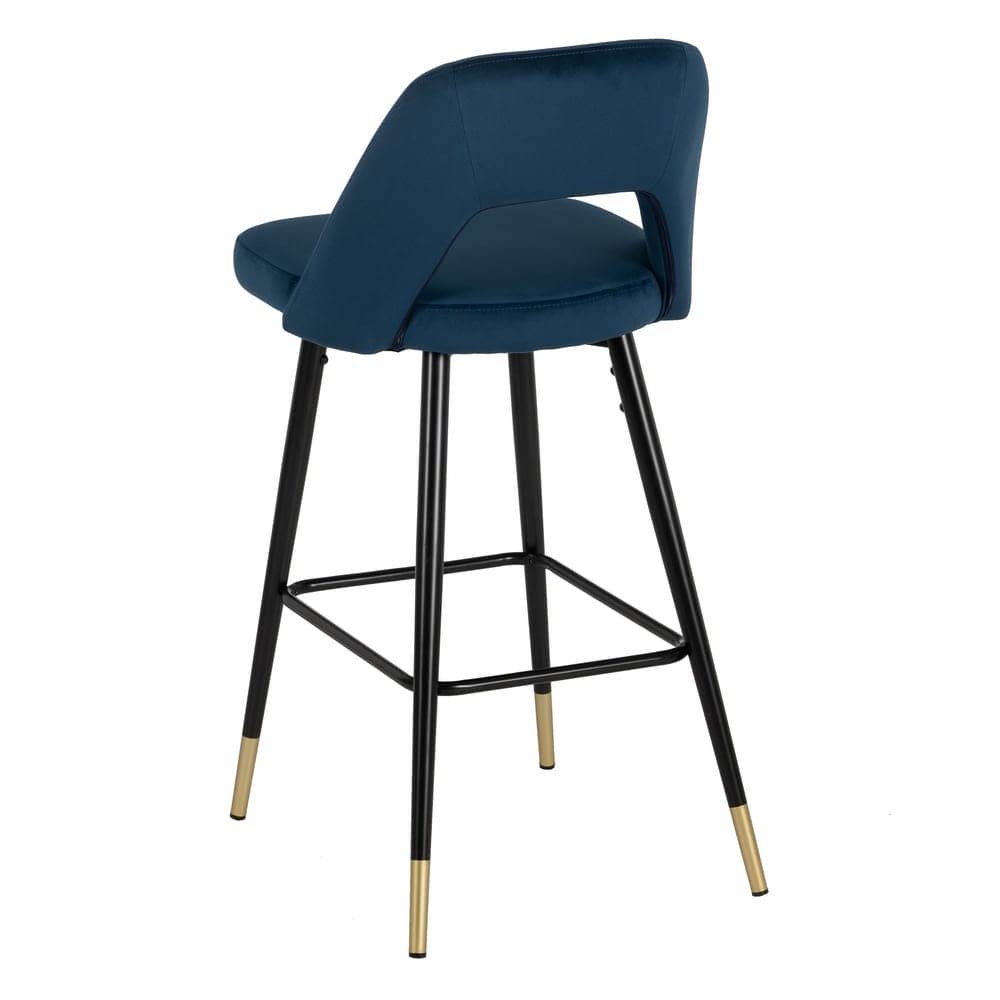Pack de 2 Taburetes Azules de Tejido y Metal con Detalles Dorados - Altura 105 cm, Ideal para Barras y Mesas Altas, Comodidad y Estilo Moderno - Imagen 4